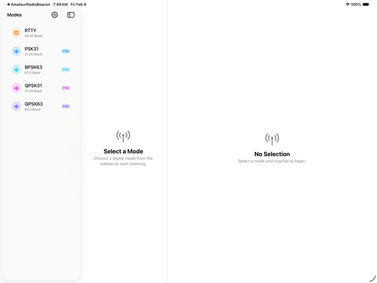 Mode selection on iPad