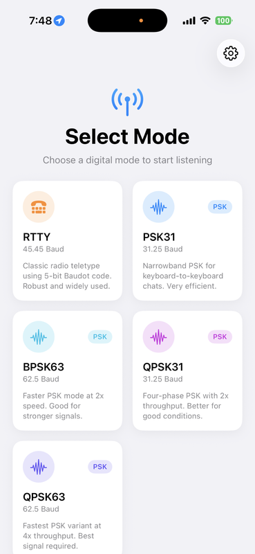 Mode selection on iPhone