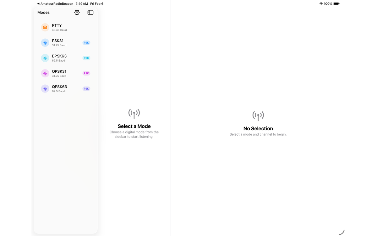 Mode selection on Mac