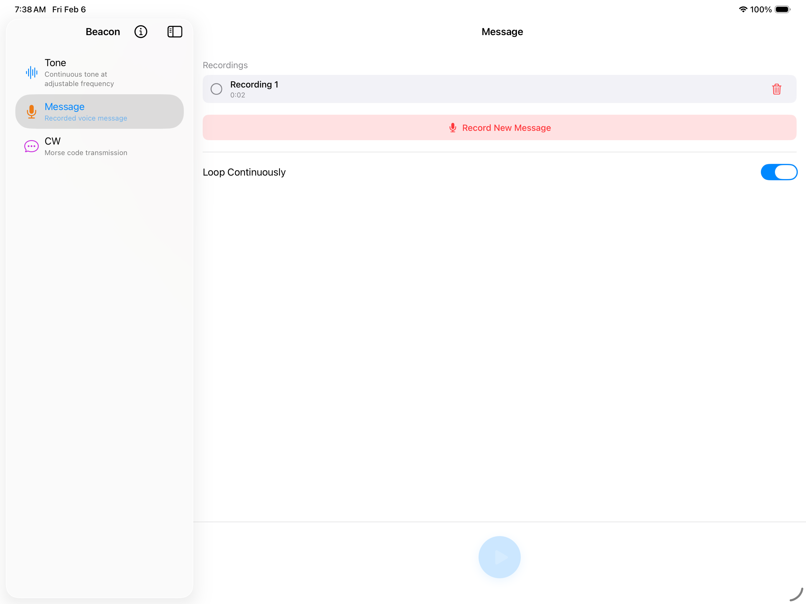 iPad - Voice Message mode with recording management